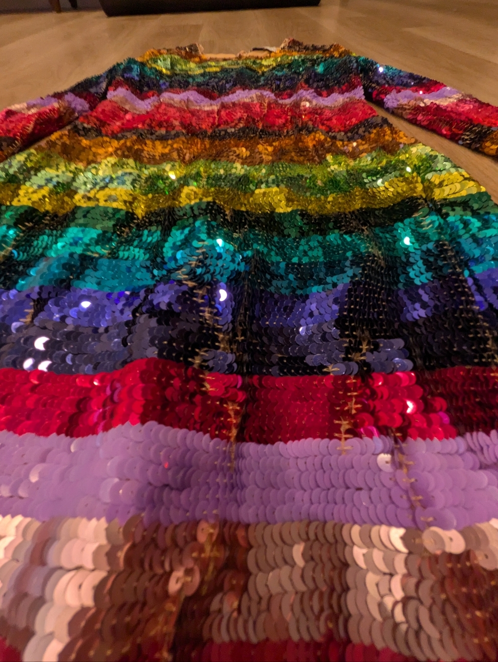 Mac Duggal Multicolor Sequin Stripe Long Sleeve Dress - Picture 2 of 9